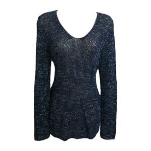 Coldwater Creek Long Sleeve V Neck Confetti Blue Knit Pullover Sweater Sz 4